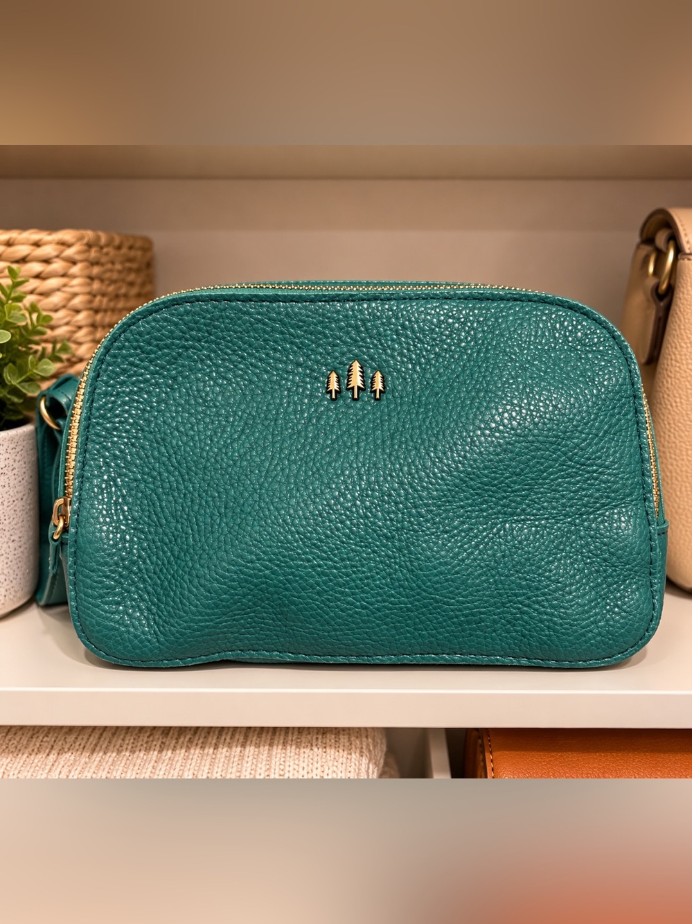 Portland Leather | Pebbled Crossbody Bag in Green Blue - New